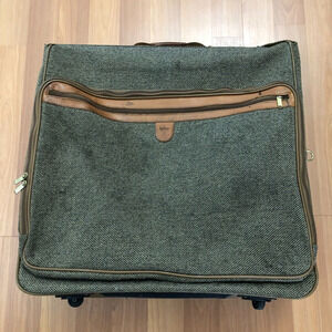 HARTMANN Vtg Tweed Leather Rolling Carry On Luggage Garment Bag Suitcase 24x22